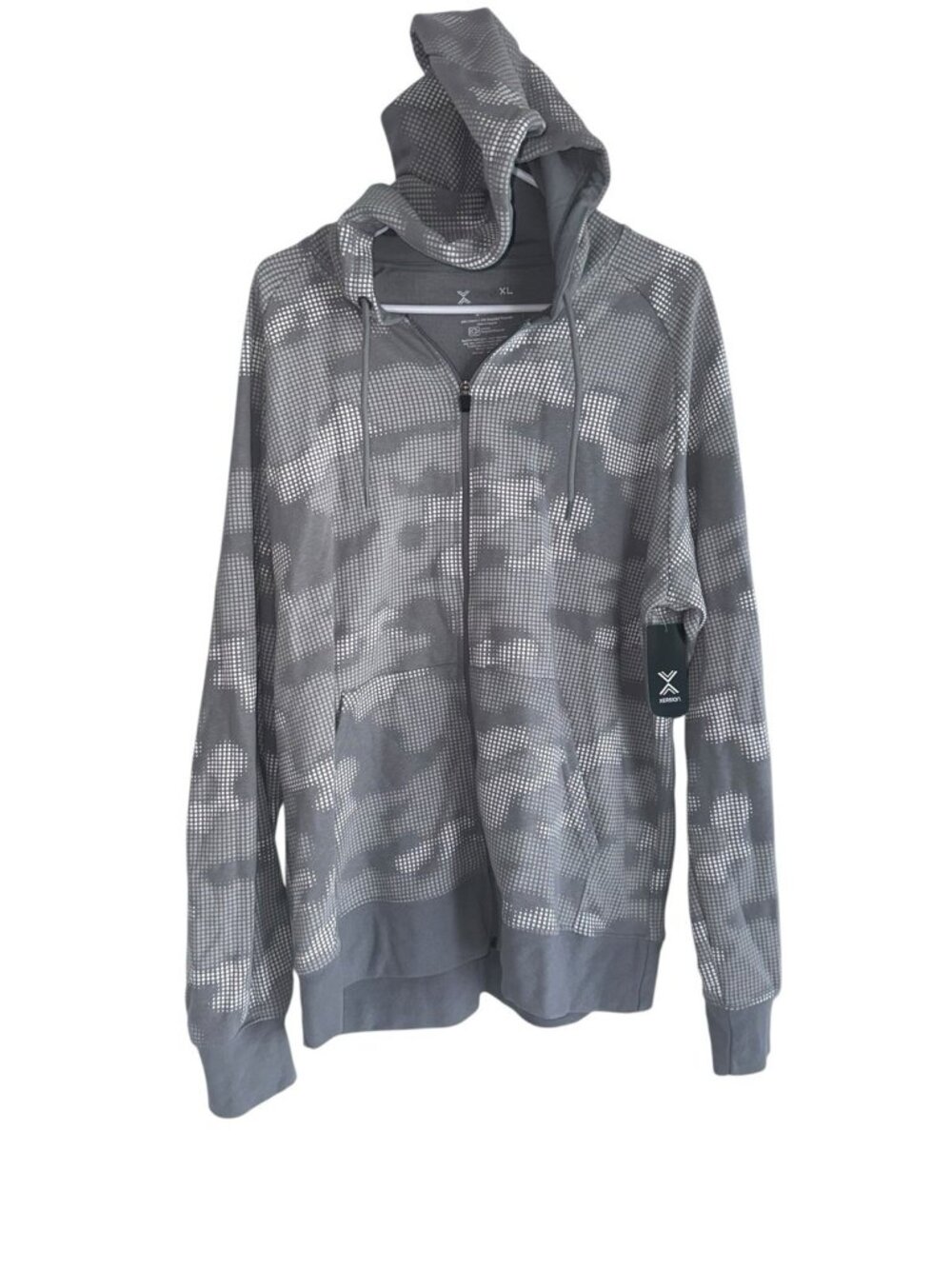 NWT Mens Xersion Quick Dry Full Zip Hooded Jacket Sz XL Gray White Camo